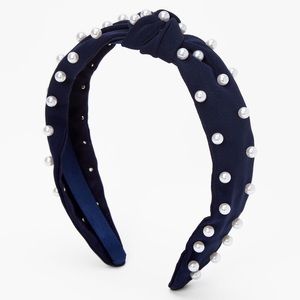 Pearl Knotted Headband - Navy